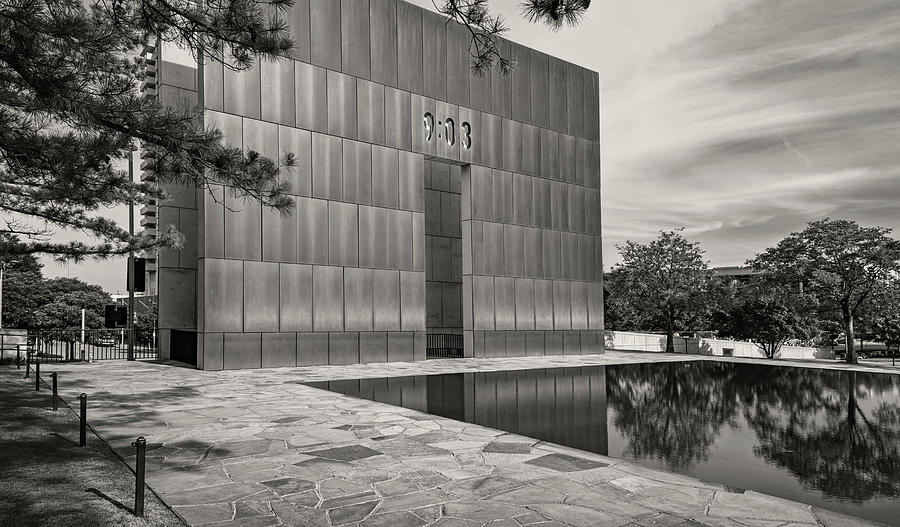 Oklahoma City Photograph - First Moment of Recovery Oklahoma City Memorial BW by Joan Carroll