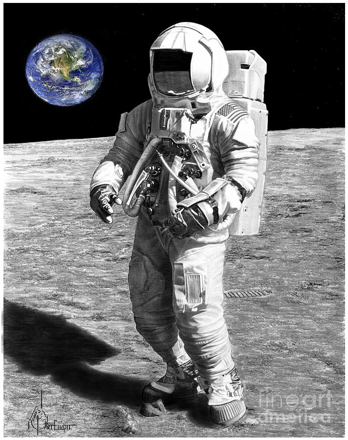 First on the Moon Drawing by Murphy Art Elliott