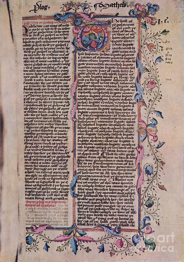 First Page Of St Matthews Gospel 1 Drawing by Print Collector