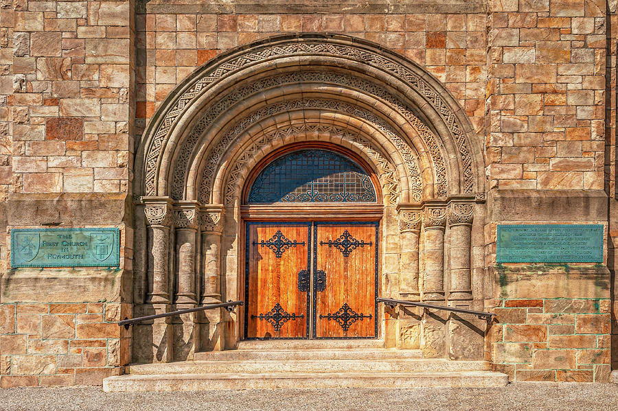 First Parish Church Main Entrance Plymouth  -  1899firstparrishchurchplymouthdoordetail184856 Photograph by Frank J Benz
