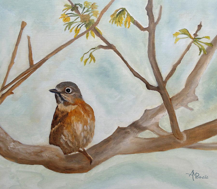 Bluebird Painting - First Signs Of Spring by Angeles M Pomata