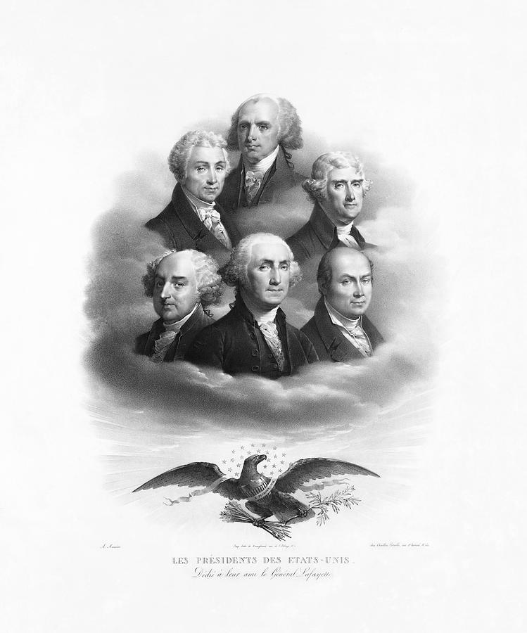 First Six Presidents - Bald Eagle - Vintage Lithograph Drawing by War Is Hell Store