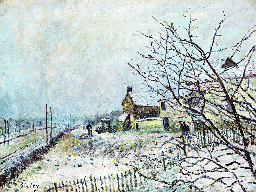 First Snow at Veneux-Nadon - Digital Remastered Edition Painting by Alfred Sisley