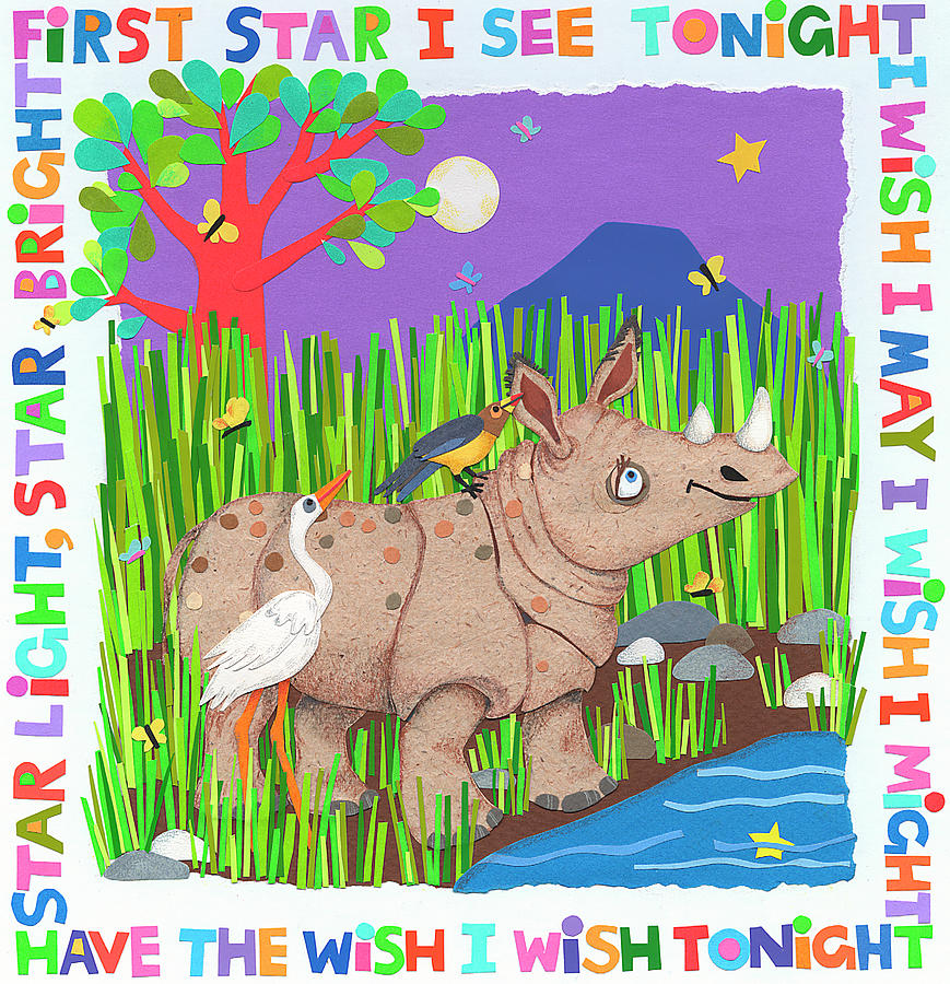 Rhino Mixed Media - First Star I See Tonight by Cheryl Piperberg