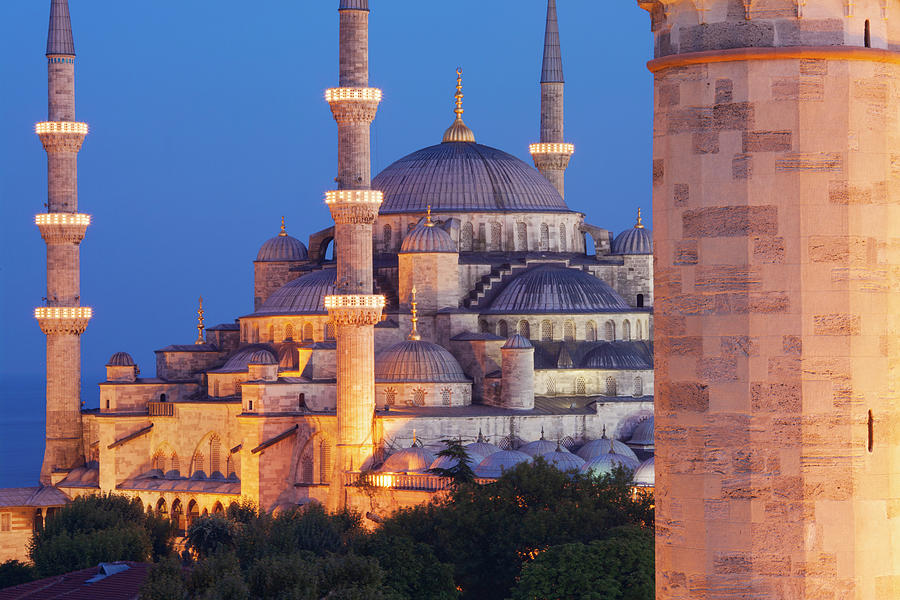 Firuz Aga And Blue Mosque At Night Photograph by Laurie Noble