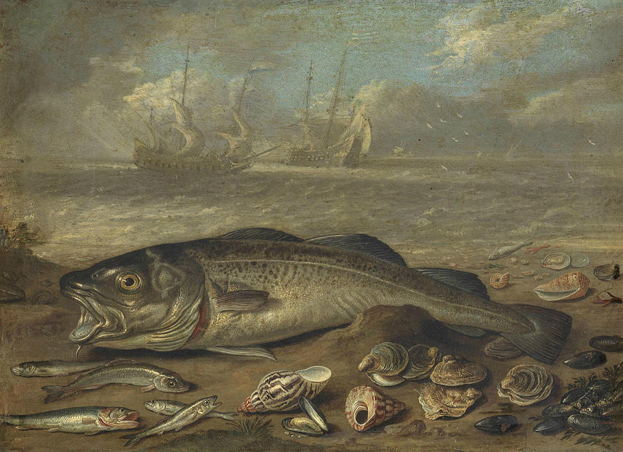Fish and Marine Landscape Painting by Jan van Kessel the Elder