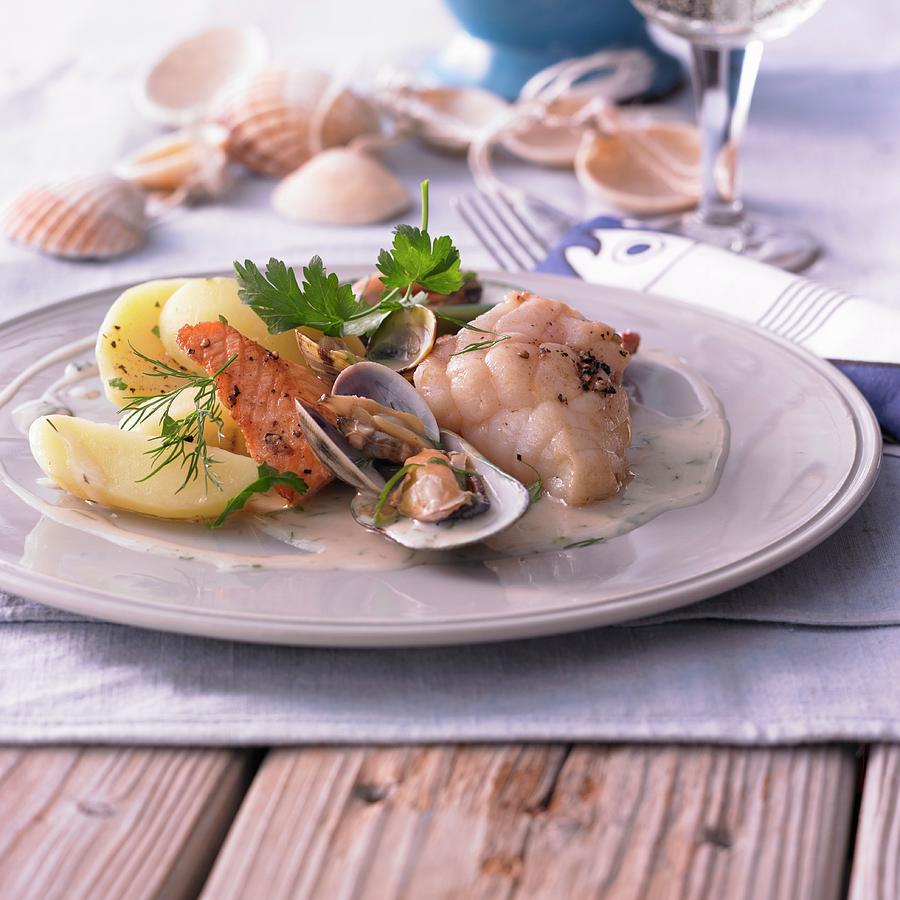 Fish And Mussels With Potatoes Photograph by Jan-peter Westermann