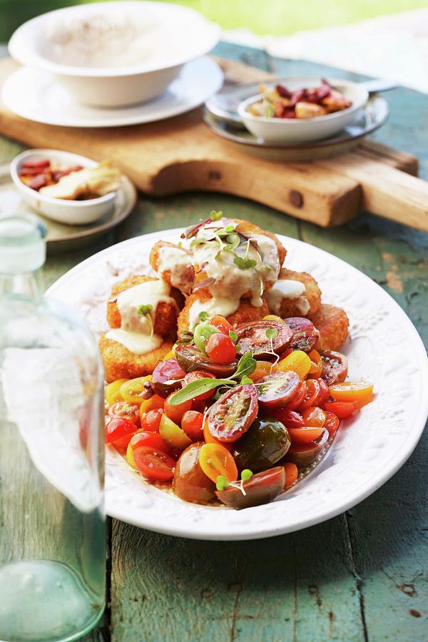 Fish Balls With Aioli And Tomato Salad Photograph by Great Stock!