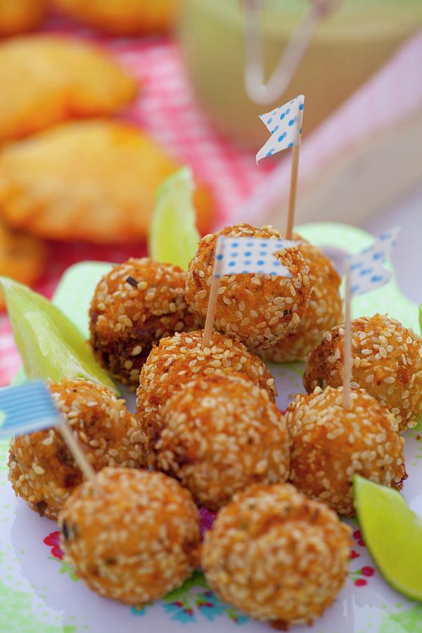 Fish Balls With Celery, Onion And Sesame For A Picnic Photograph by Studio Lipov