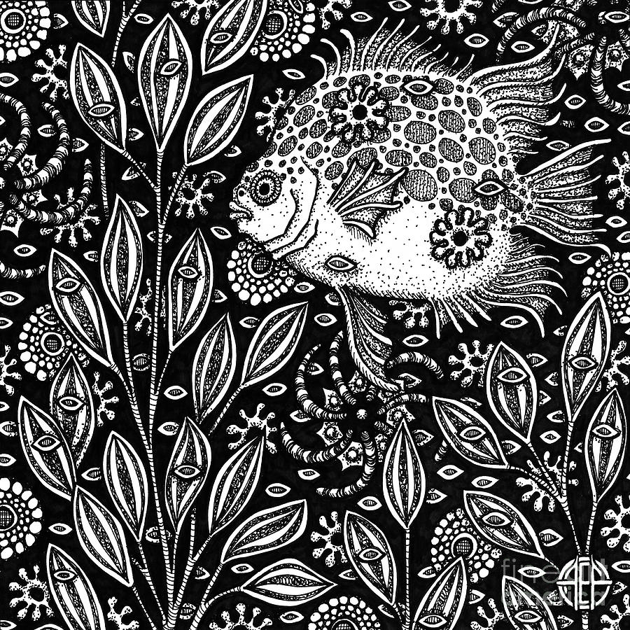 Fish Botanical Ink 1 Drawing by Amy E Fraser