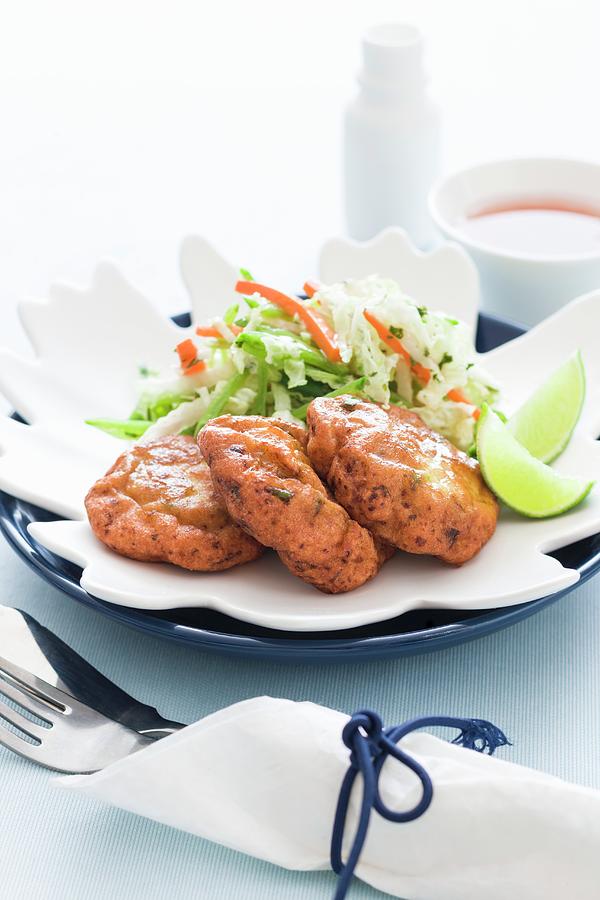 Fish Cakes With Lettuce And Limes thailand Photograph by Andrew Young