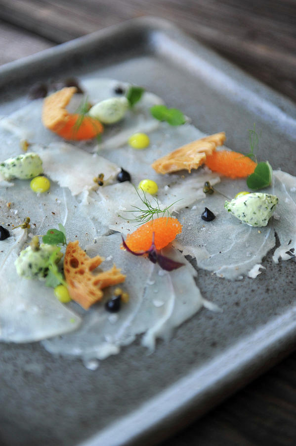 Fish Carpaccio With Caviar, Herb Butter, And Bread Photograph by Magdalena Bjrnsdotter