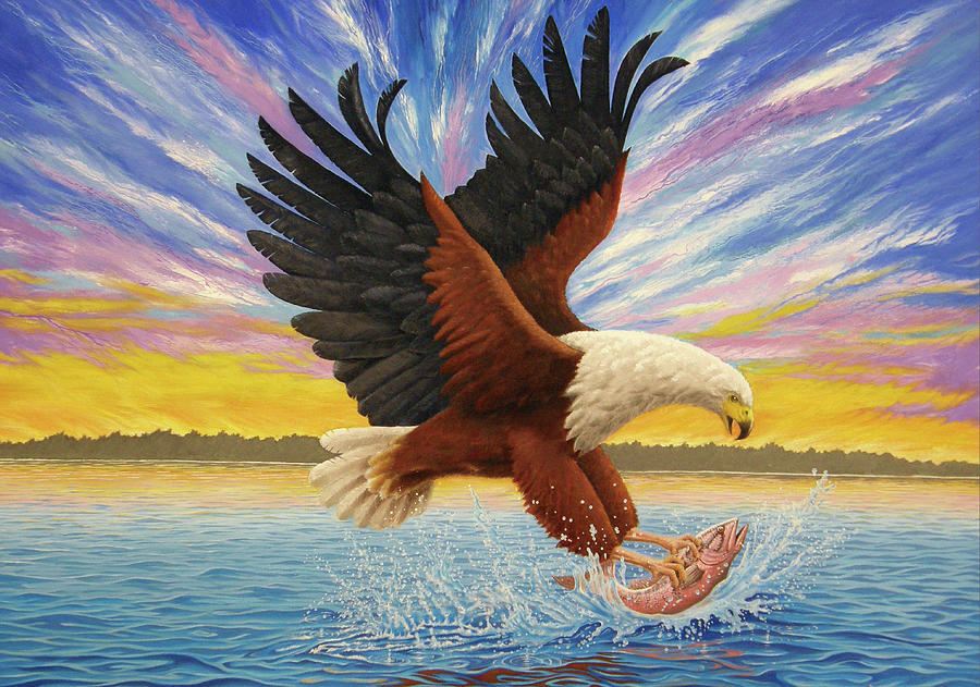 eagle catching fish drawing