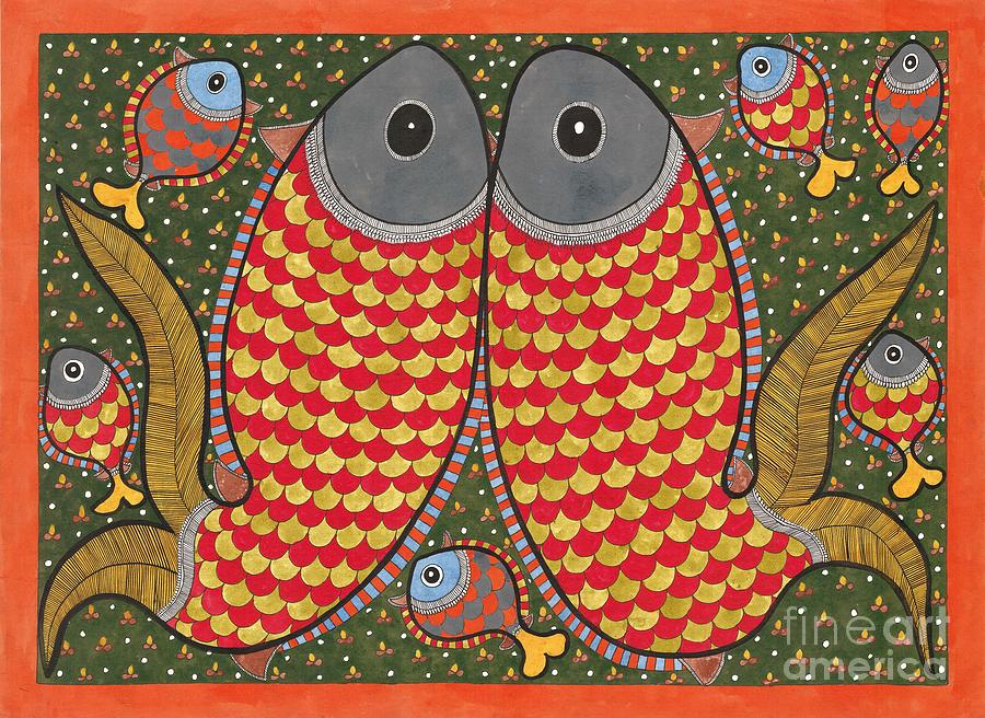 Unique Painting - Fish Family by Mithila Crafts