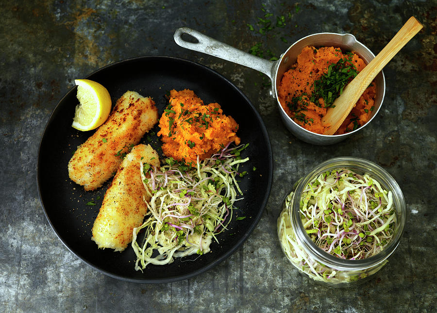 Fish Fingers With Sweet Potatoe Mash Photograph by Lina Eriksson