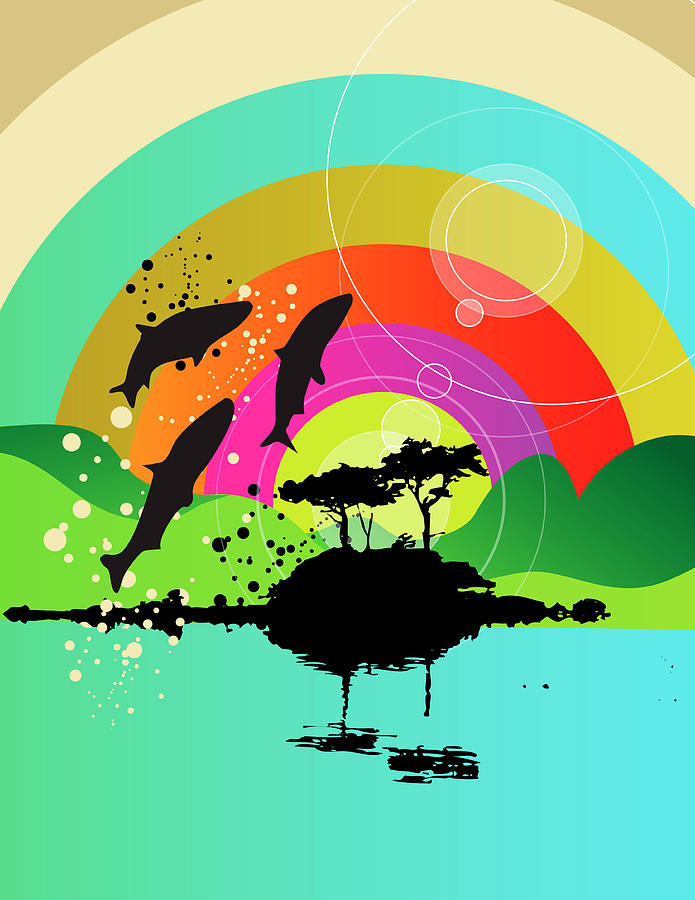 Fish Jumping Out Of Lake With Rainbow Digital Art by New Vision Technologies Inc