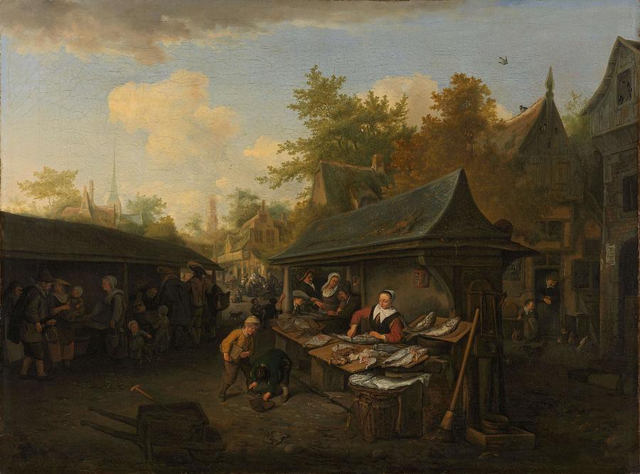Fish Market. Painting by Cornelis Dusart