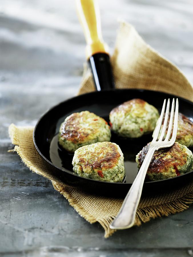 Fish Meatballs With Chilli And Dill In A Frying Pan Photograph by Mikkel Adsbl