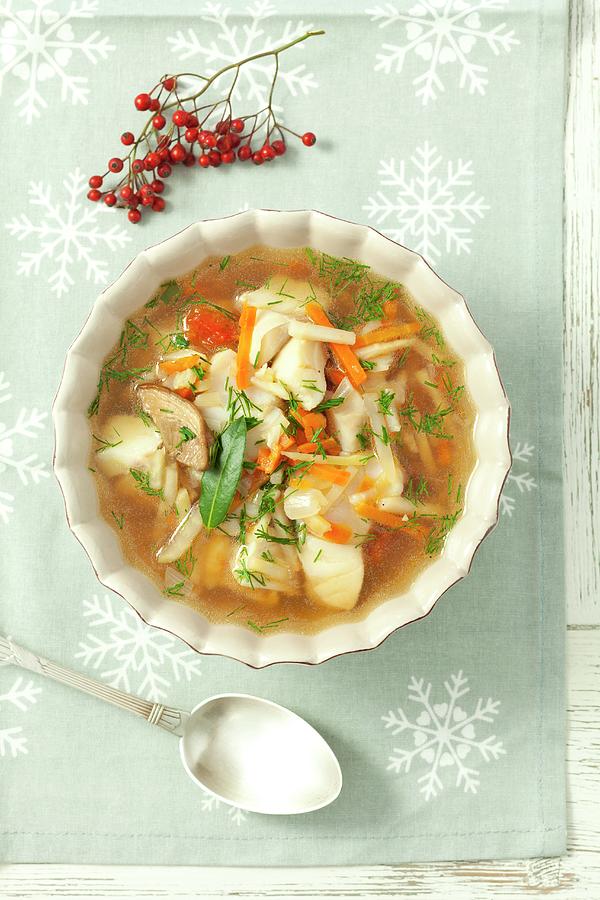Fish Soup With Atlantic Cod And Vegetables christmas Photograph by Rua Castilho