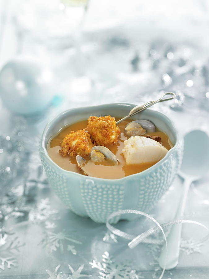 Fish Soup With Little Neckclams And Monkfish Balls Photograph by Lawton