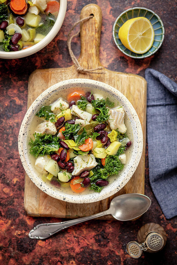 Fish Soup With Red Kidney Bean, Potatoes And Kale Photograph by Rua Castilho
