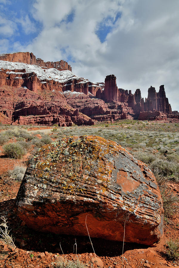 Fisher Towers and Colorful Boulder in Utahs Castle Valley Photograph by Ray Mathis