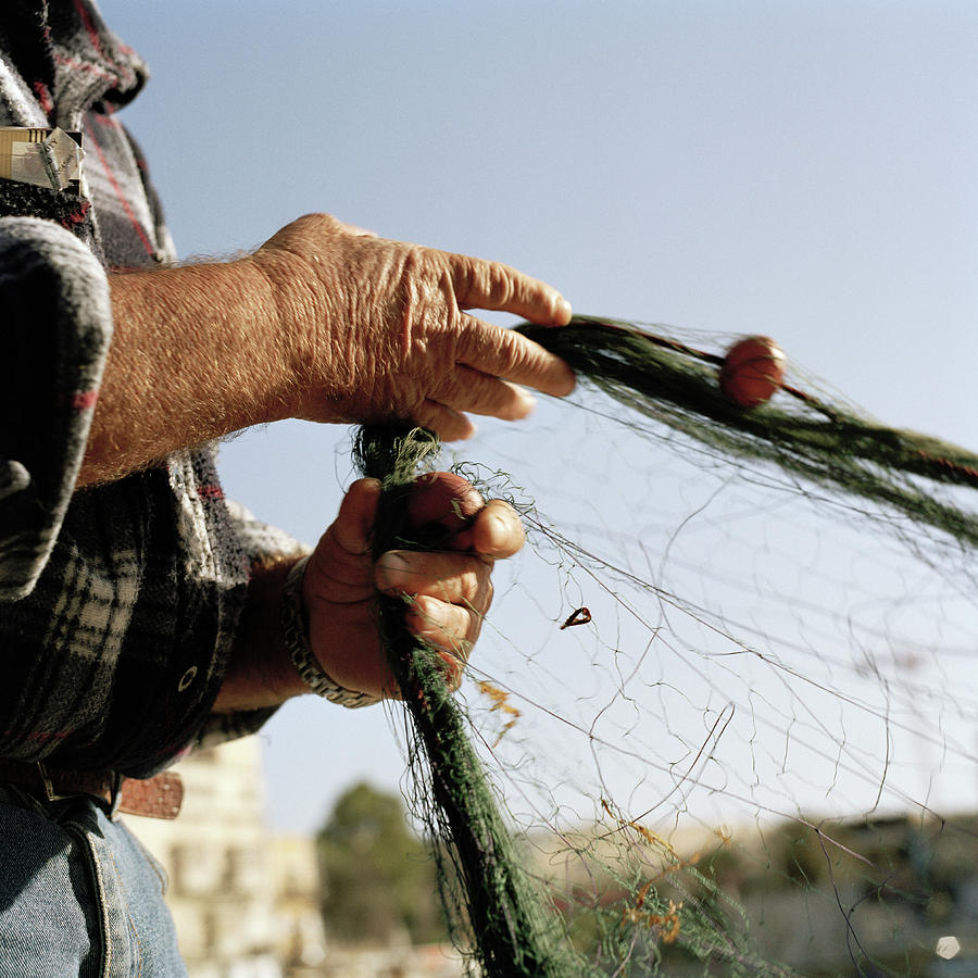 Fisherman & Nets, San Julians, Malta Digital Art by Colin Dutton