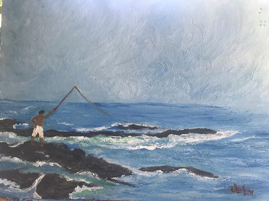 Fisherman at the Ocean  Painting by Clare Ventura