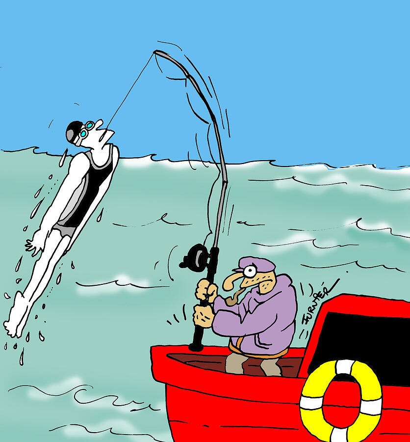 Fisherman Catches Swimmer Drawing by Claudio Furnier Fisherman Catches Swimmer Drawing by Claudio Furnier
