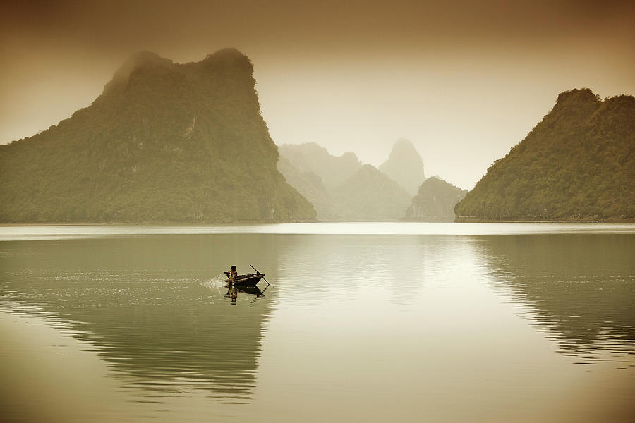 Nature Digital Art - Fisherman In Halong Bay, Vietnam by Richard Taylor