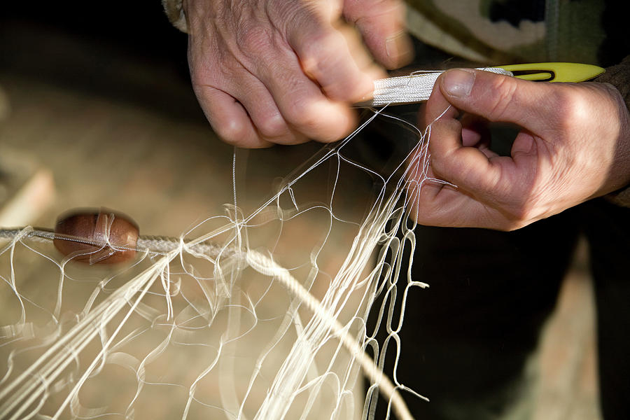 Fisherman Making Own Fishing Net Digital Art by Sandra Raccanello