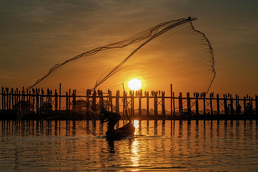 Fisherman On Taungthaman Lake Photograph