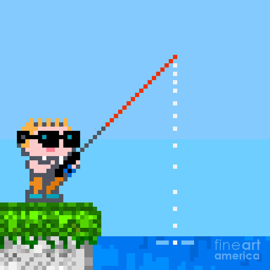 Fisherman Pixel Character Digital Art by Mw2st