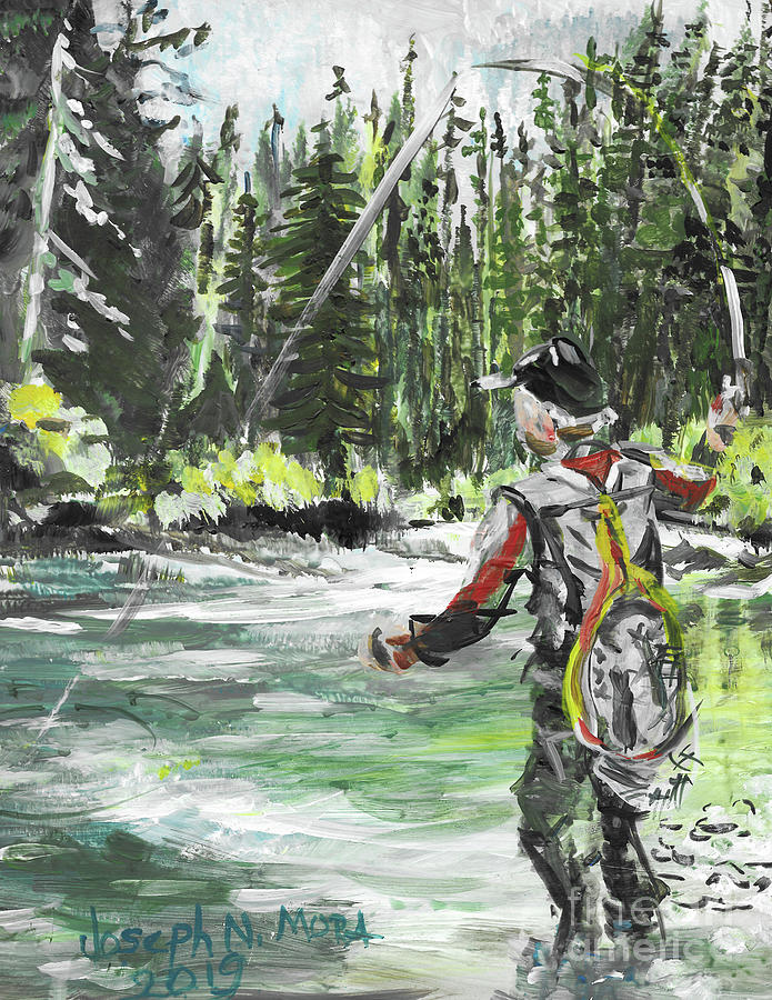 Fisherman Up the River Painting by Joseph Mora