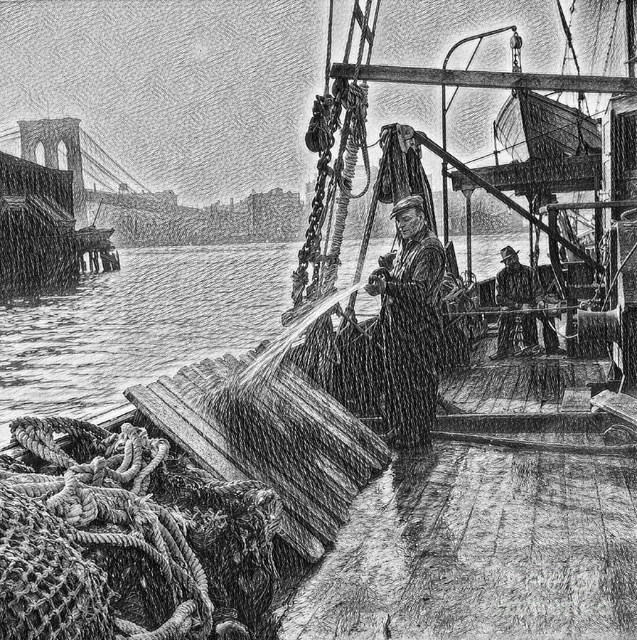 Fisherman washing off the slats used to hold fish during the trip down ...