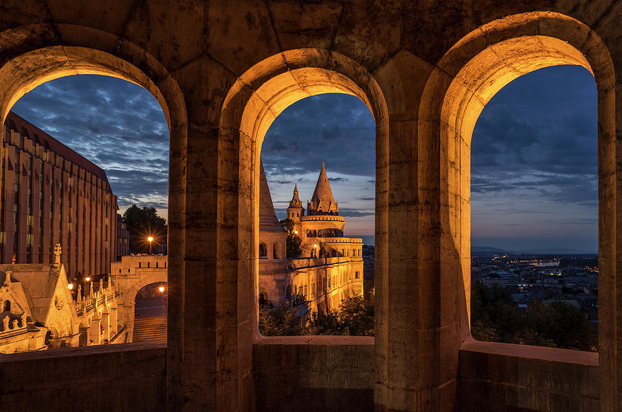 Architecture Digital Art - Fishermans Bastion At Night, Hungary, Budapest by Lost Horizon Images