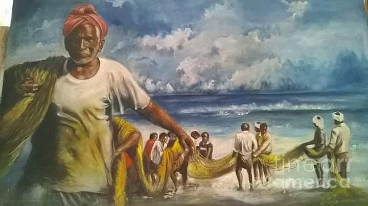 Fishermans in ceylon Painting by Vikum Sooriyaarachchi