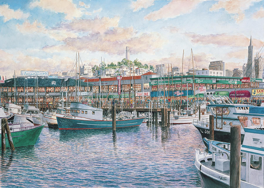 Boat Painting - Fisherman?s Wharf Sunset by Stanton Manolakas