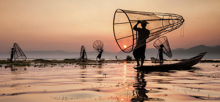Fishermen On Inle Lake, Myanmar Photograph by Mint Images/ Art Wolfe