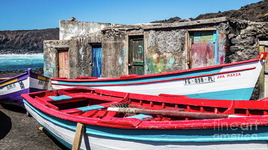 Fishermens cabins and boats, Cape Verde Photograph by Lyl Dil Creations