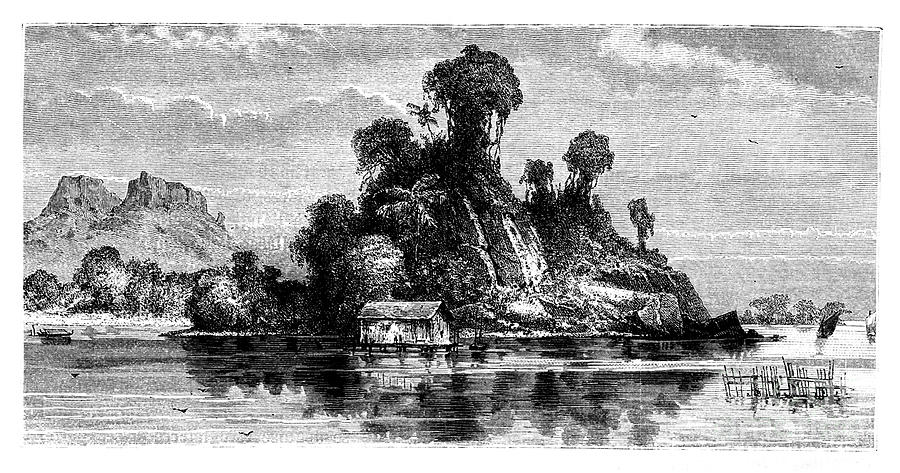 Fishermens Huts, Borneo, 19th Drawing by Print Collector