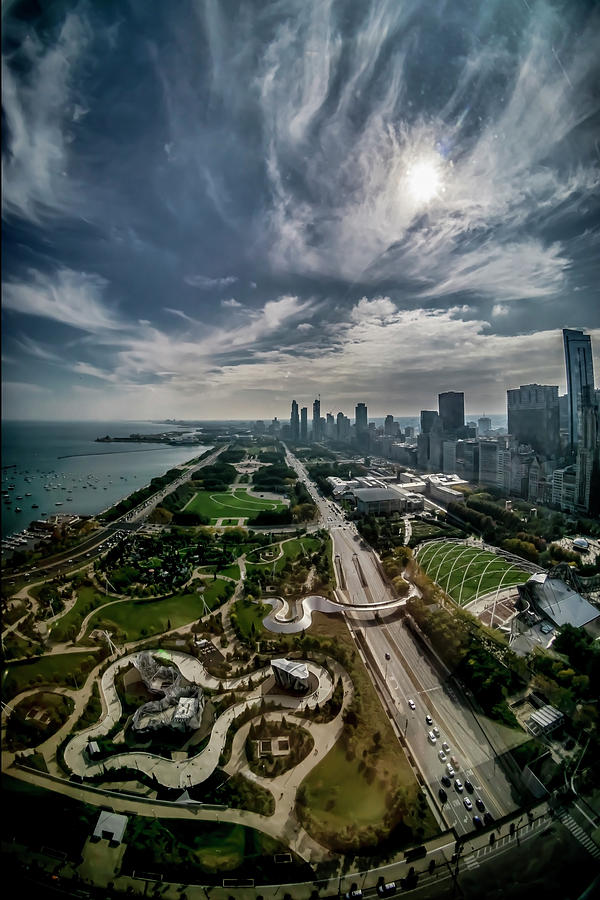 fisheye view of Chicago from the 30th floor Photograph by Sven Brogren