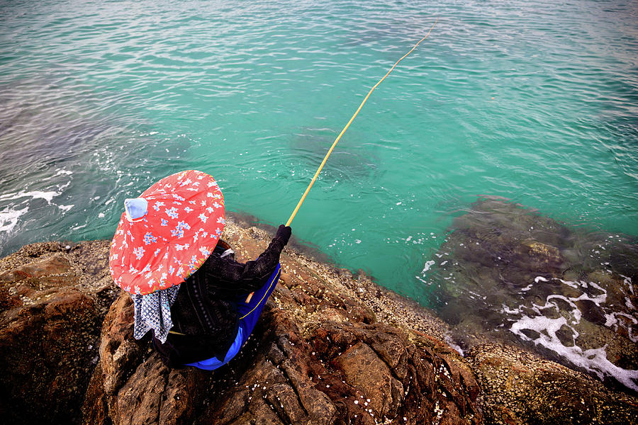 Fishing At Rocky Beach Photograph by Fredfroese Fishing At Rocky Beach Photograph by Fredfroese