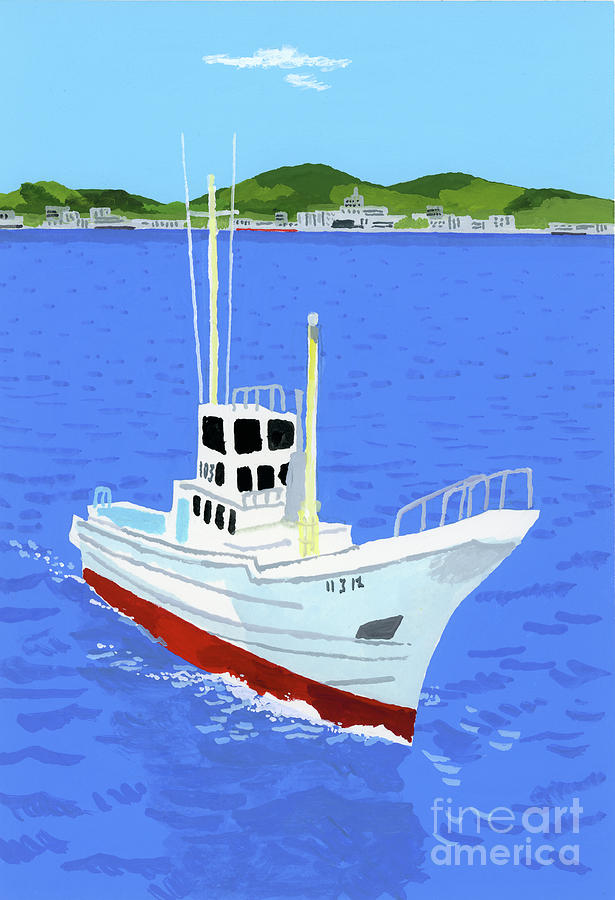 Fishing Boat And Harbor Painting by Hiroyuki Izutsu