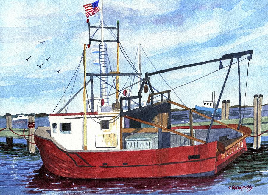 Fishing boat, Provincetown Mass. Painting by Jeff Blazejovsky