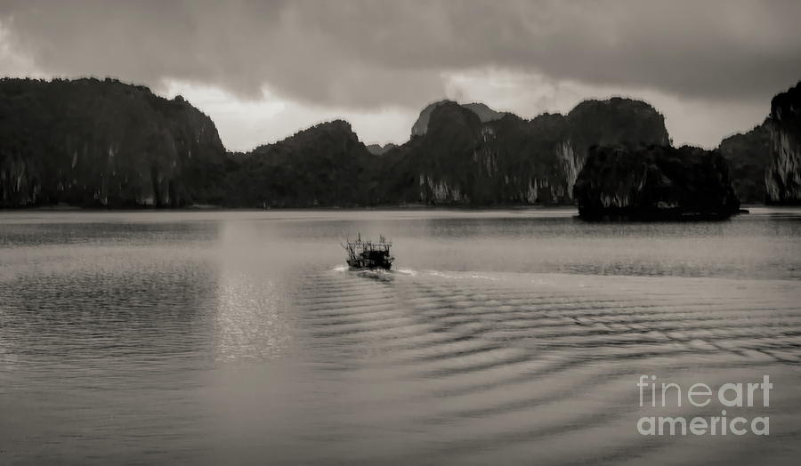 Fishing Boat Voyage Ha Long Bay Vietnam Grey  Photograph by Chuck Kuhn