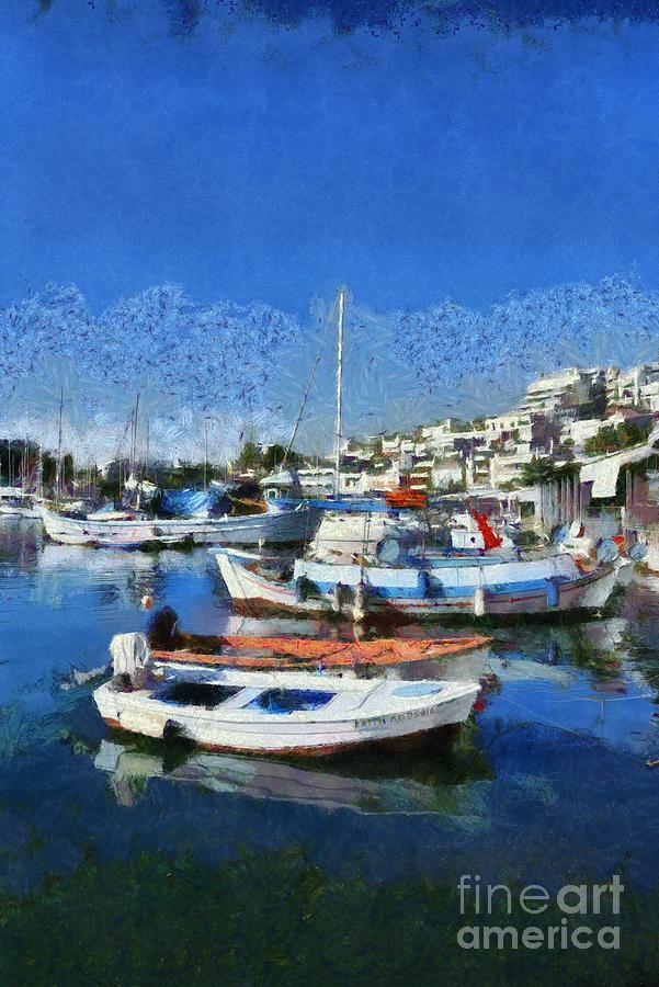 Fishing boats in Mikrolimano port III Painting by George Atsametakis