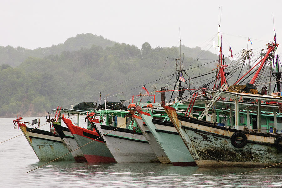 Fishing Boats In The Rain Photograph by Cp Cheah