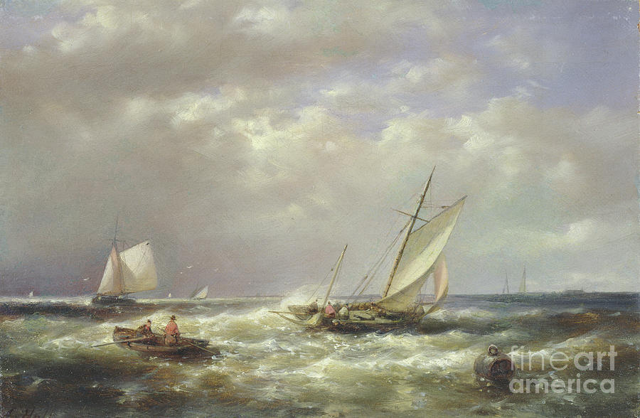 Fishing Boats Off The Coast Painting by Abraham Hulk - Fine Art America