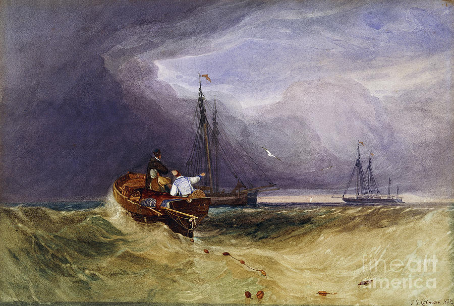 Fishing Boats Off Yarmouth, 1832 Painting by John Sell Cotman